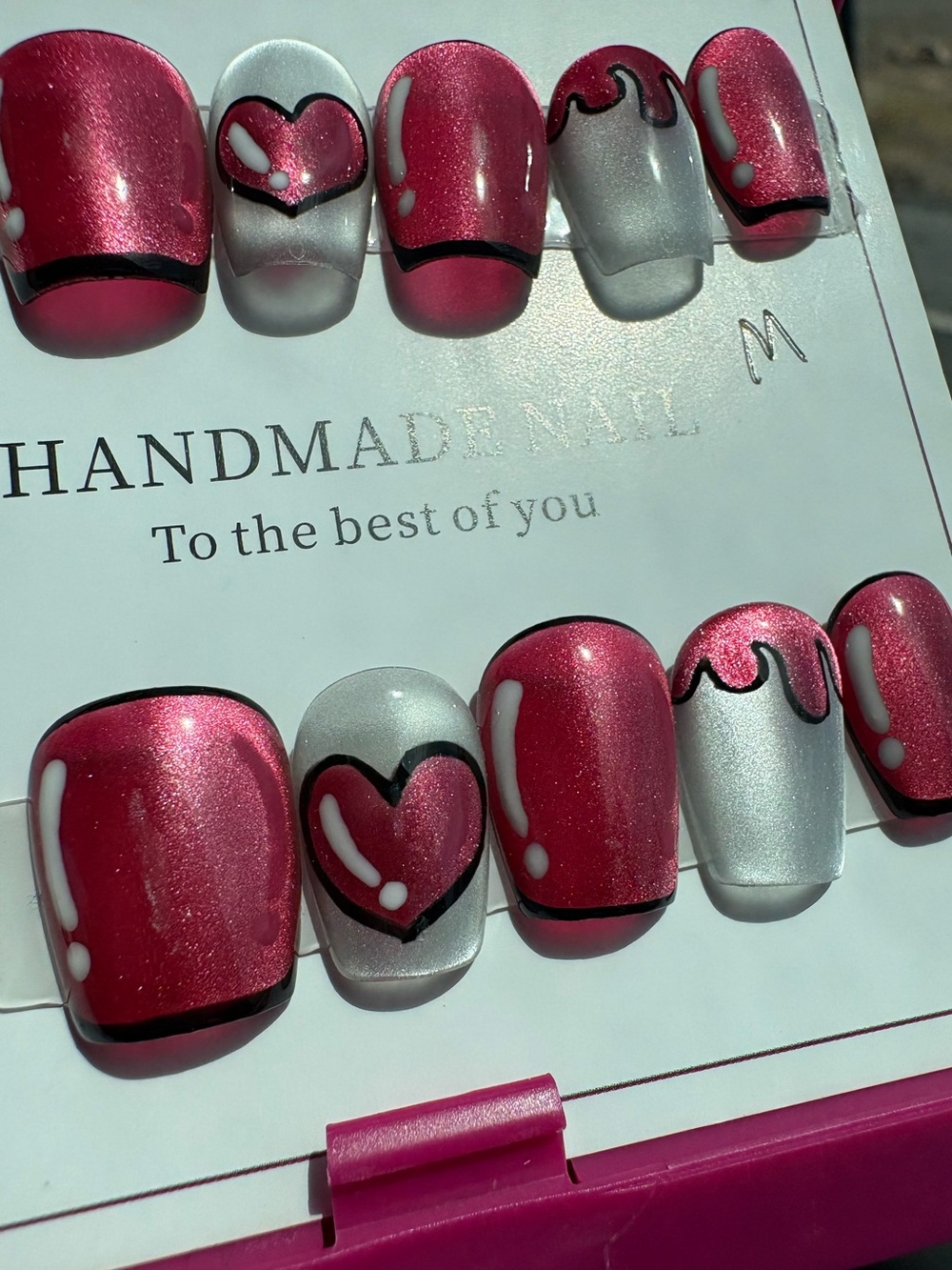 Pink Shimmer & Silver Heart Press-On Nail Set